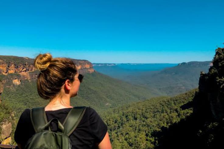 5 easy road trips out of sydney 3 Girl looking out to scenic view of Blue Mountains, Sydney
