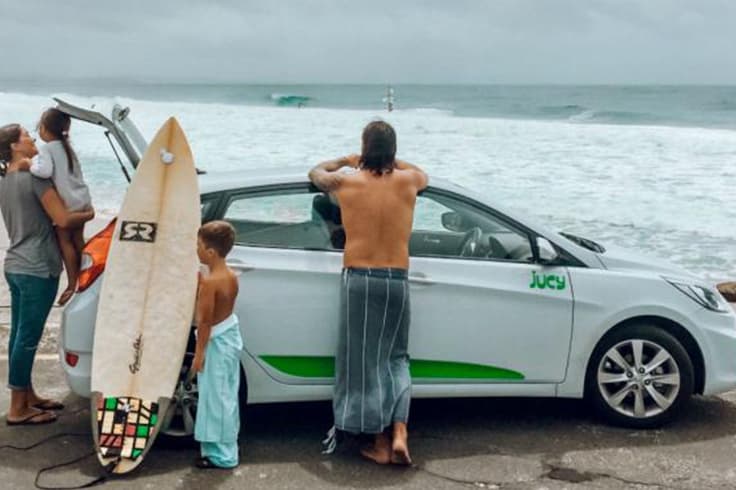 driving in australia for tourists 1 family stands by jucy car in byron bay australia