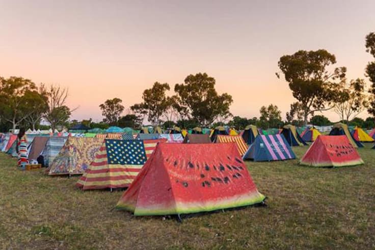 row of tents at music festival in australia row of tents at music festival in australia