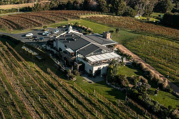 Drone shot of winery on Waiheke Island Drone shot of winery on Waiheke Island