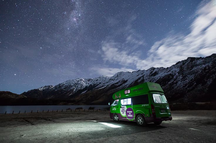 JUCY campervan under starry sky JUCY campervan under starry sky